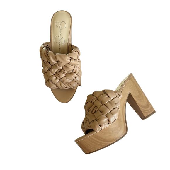 Jessica Simpson Shoes - Jessica Simpson Supira Nude Platform Sandal Braided Faux Wood Mule Sandals Sz 6
